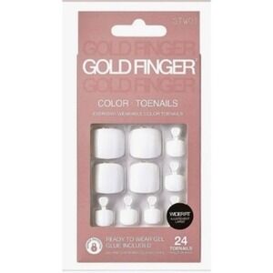 Gold Finger Color Toenails GTW01 White  Gel Press On Nails Wider Fit